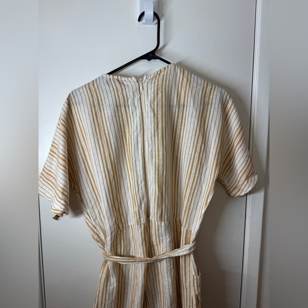 Topshop Linen Cotton Blend Mustard Yellow White Striped Jumpsuit US Size 10 - Picture 10 of 15